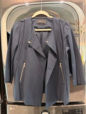 Lafayette 148 New York Navy Zip-Front Blazer